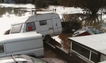 Flood Damage at Llechryd on the River Teifi in Wales after high intensity rainfall during Storm Callum