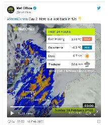 Met Office image showing rainfall of 62mm in 24 hours in Tredegar in South Wales (Storm Dennis)