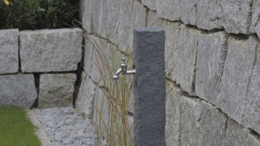 9000437 Natural Dark Granite Stone Effect watering post - close up of tap