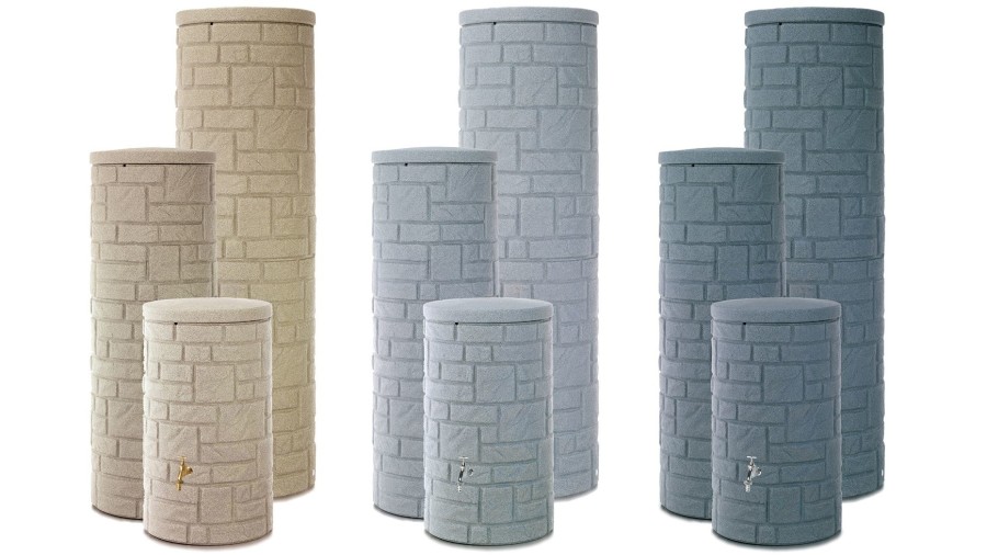 Arcado range of stone pillar effect water butts.